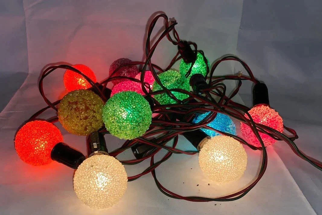 14 Vintage Ice Crystal GE Christmas Xmas Tree Bulbs w/ Wire Sockets