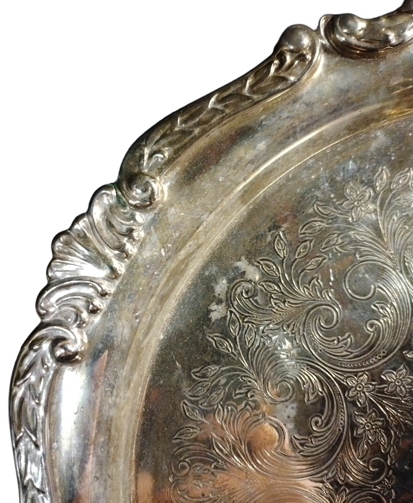 Vintage Silver Metal MCM Floral Intricate Detailed Dinner Tray Large Plate