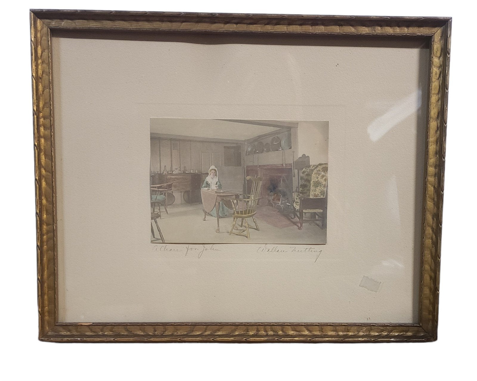 Vintage Signed Wallace Nutting Hand Tinted Watercolor Print A Chair for John