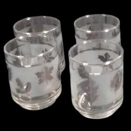 6 oz. Libbey Glass Tumblers Frosted Silver Foliage MCM Set of 4