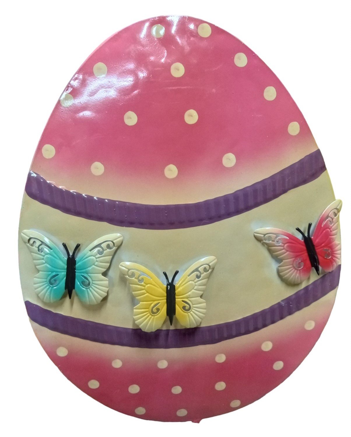 Handcrafted Pink Metal Easter Egg Yard Art Holiday Decorative Outdoor Yard Decor