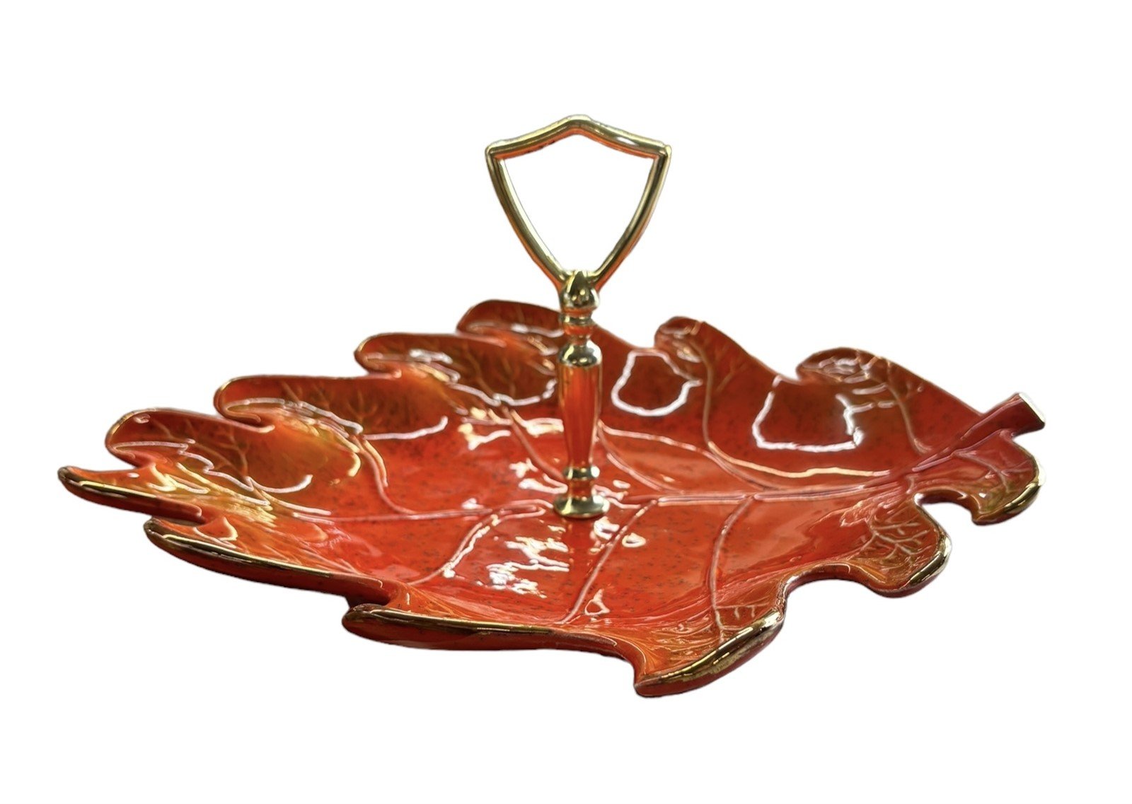 California Pottery Oak Leaf Tray Autumn Gold Rimmed Serving Platter MCM
