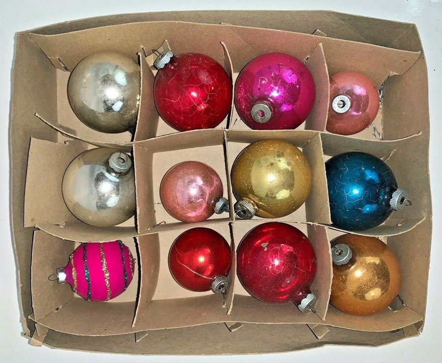 Vintage Set 12 Mercury Glass Christmas Tree Ornaments Shiny Brite Paragon Mixed