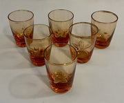 Gold Painted Floral Print Vintage Sake Set w/ 6 Matching Sake Glasses