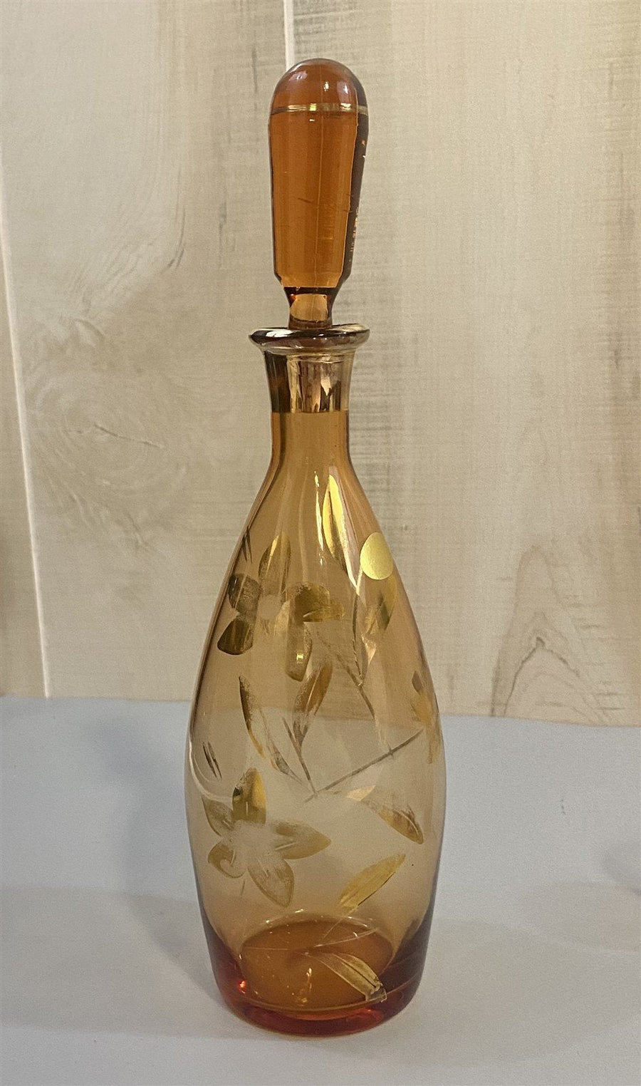 Gold Painted Floral Print Vintage Sake Set w/ 6 Matching Sake Glasses