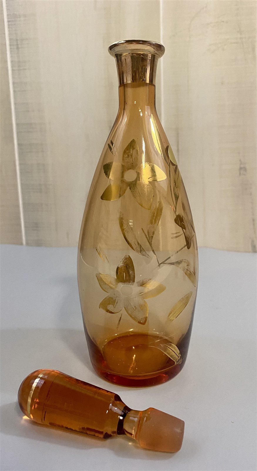 Gold Painted Floral Print Vintage Sake Set w/ 6 Matching Sake Glasses