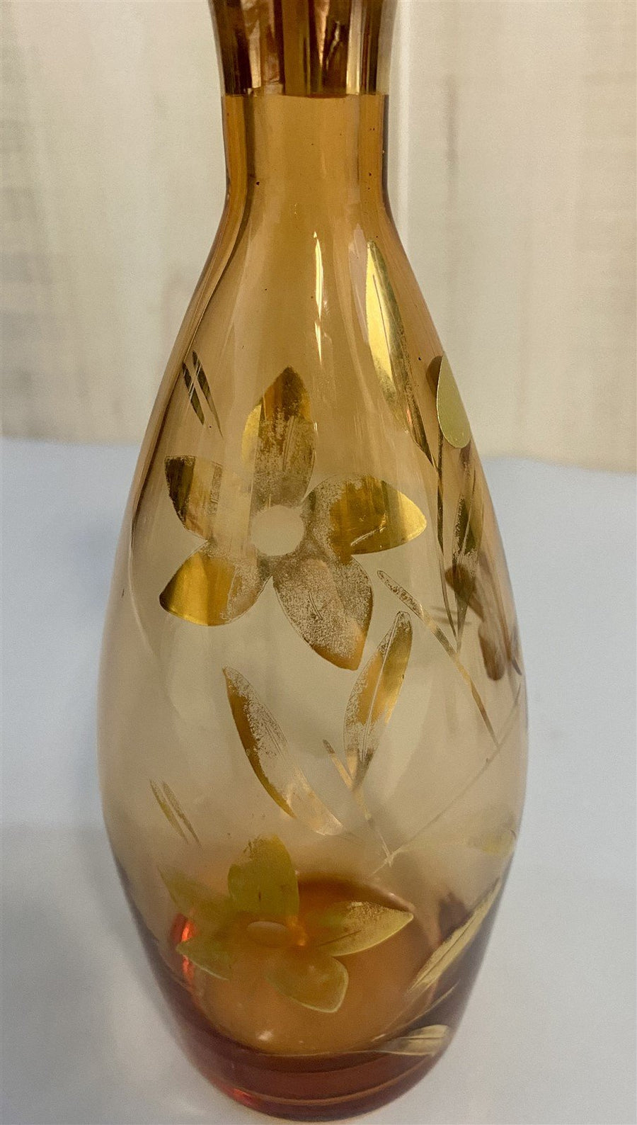 Gold Painted Floral Print Vintage Sake Set w/ 6 Matching Sake Glasses