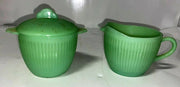 Vintage Fire King Creamer & Sugar w/ Lid Jadeite Jane Ray Anchor Hawking