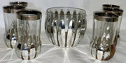 MCM Silver Lotus Set of 6 Glasses with Matching Ice Bucket with Cork Base