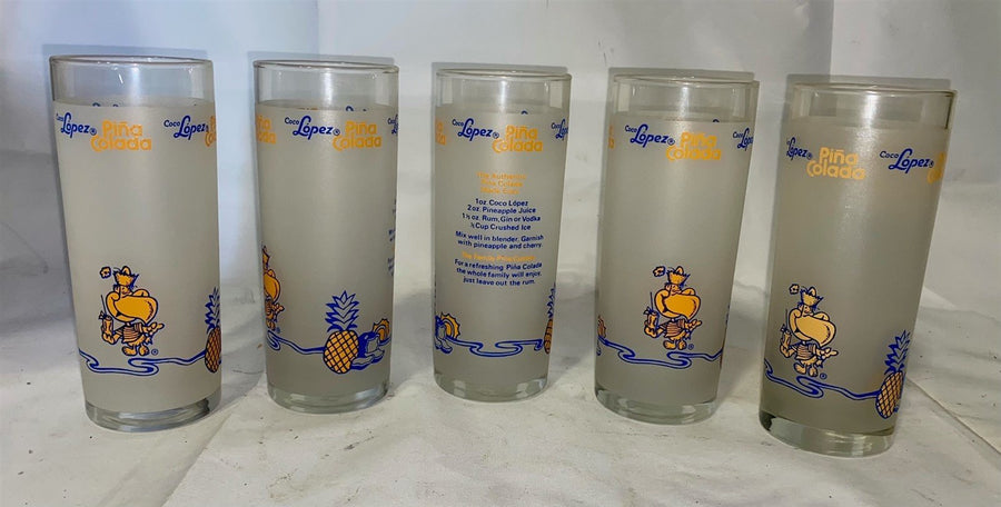 Coco Lopez MCM Libbey set of 5 Rare piña colada glasses
