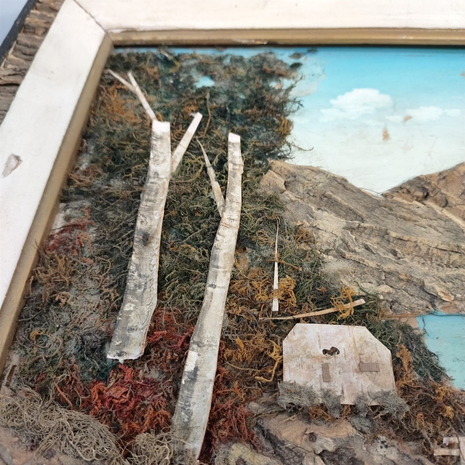 Vintage Mid-Century Japanese 3D Bark And Moss Art And Unique Original Bark Frame