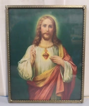 Vintage Antique Original Brass Framed Jesus Painting Glass Cover 8x10