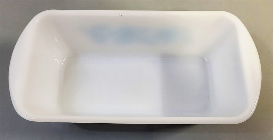 Vintage Glas Bake Milk Glass Blue Thistle Pattern Loaf Pan