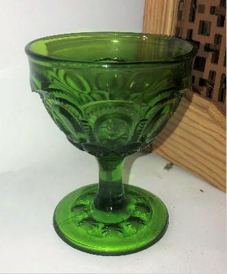 L.E Smith Moon And Stars Vintage Green Sherbet Glasses Set Of 8