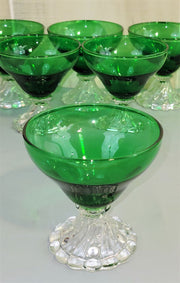 Vintage 1950's Anchor Hocking Forest Green Boopie Sherbet Champagne Glasses 7