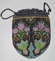 Vintage German Made Glass Handbeaded Dangle Flapper Drawstring Purse Handbag