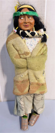 Vintage 1920's Skookum Bully Good Native American Doll With Label on Foot