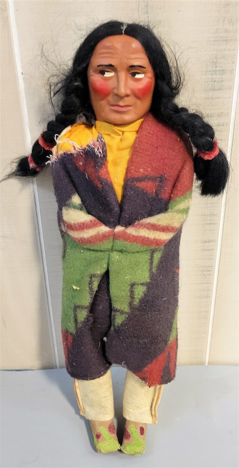 Vintage 1920's Skookum Bully Good Native American Doll With Label on Foot