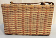 1960s Wicker Basket Weave Handbag Purse Tote With Feet Leather Trim and Strap