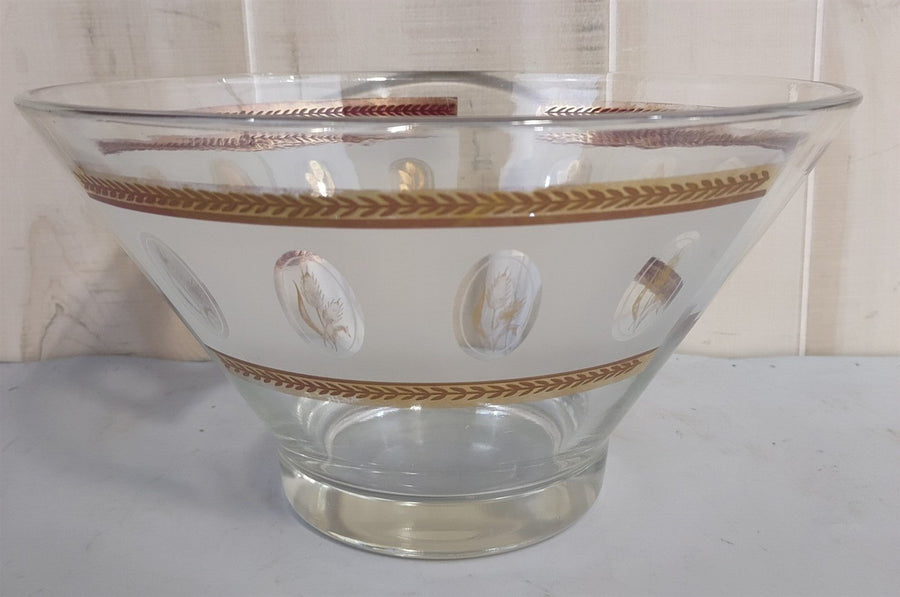 Vintage Mid Century Modern MCM Anchor Hocking Clear Glass Salad Chip Bowl Wheat