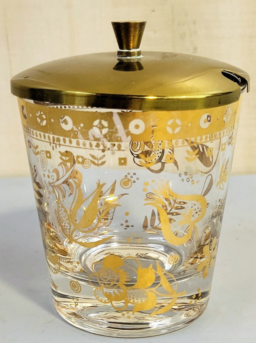 Vintage MCM Glass Guild By Georges Briard Gold Flower Clear Glass And Gold Gild