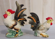 Vintage Antique Ceramic Rooster Figurine Japanese Made 8" And 6" 2 Pieces