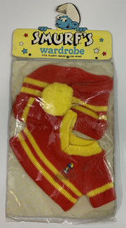 Vintage Smurf Wardrobe Fits Floppy Smurf Plush 640 Red Yellow Sweater Beanie Hat