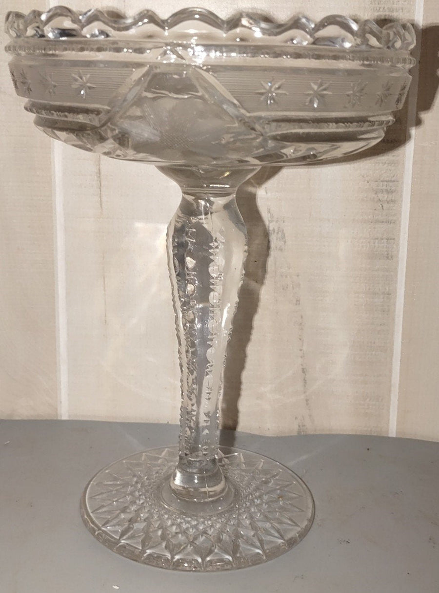 Vintage 1900's McKee Edwardian Pedestal Pressed Cut Glass Dessert Compote 8.5"