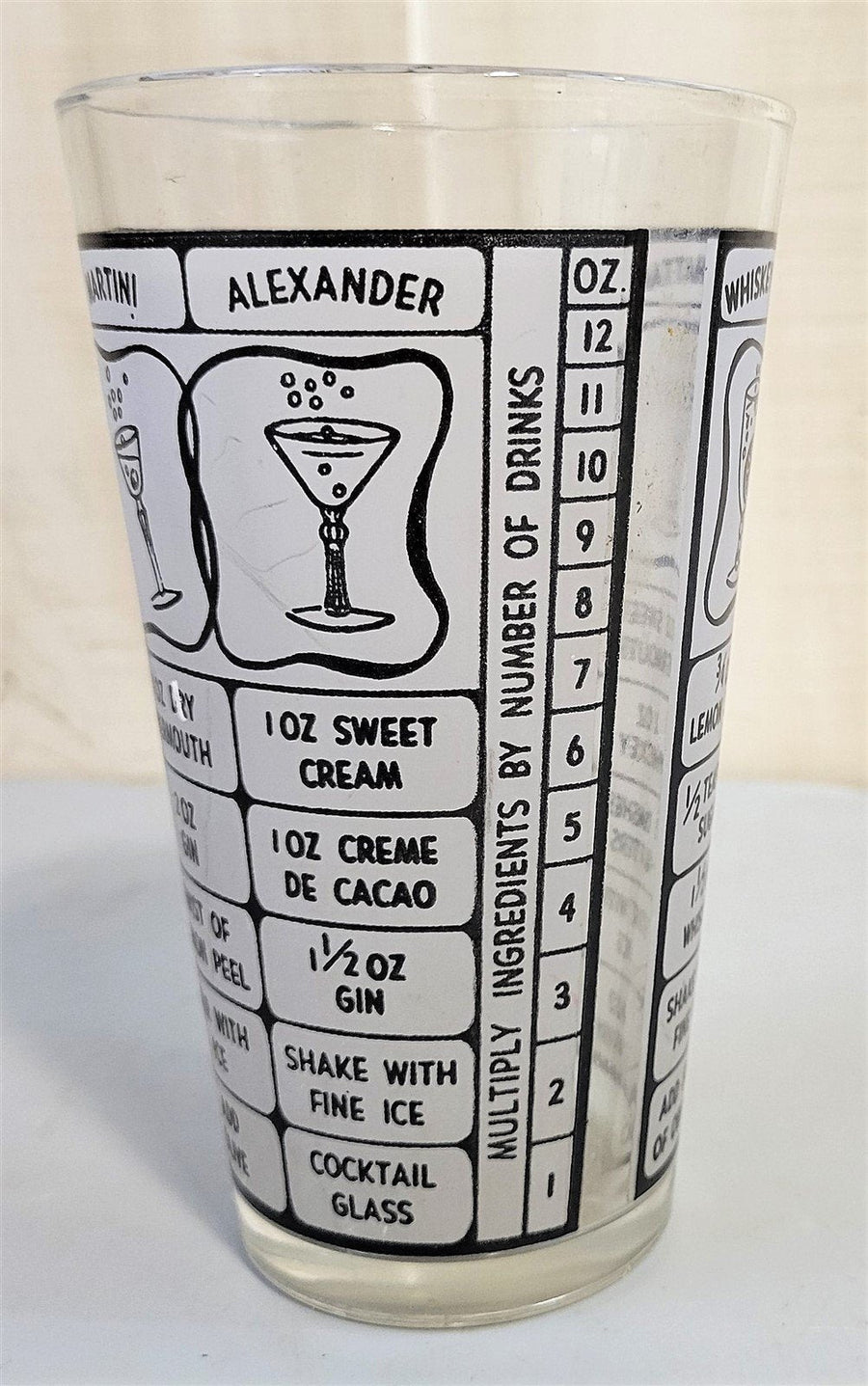 Vintage Midcentury Frosted Glass Measuring Shaker Tumbler With Cocktail Recipes