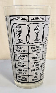 Vintage Midcentury Frosted Glass Measuring Shaker Tumbler With Cocktail Recipes