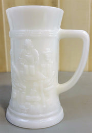 Vintage Federal Glass Company Milk Glass Tankard Stein With Tavern Scene