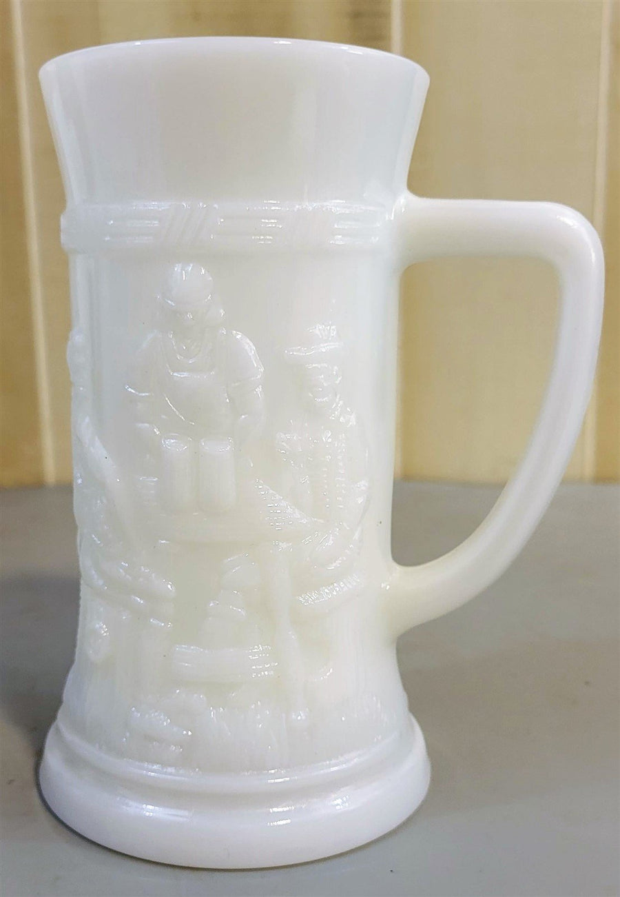 Vintage Federal Glass Company Milk Glass Tankard Stein With Tavern Scene