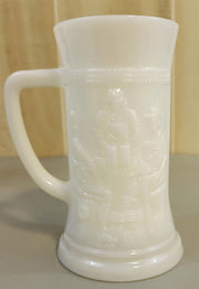 Vintage Federal Glass Company Milk Glass Tankard Stein With Tavern Scene