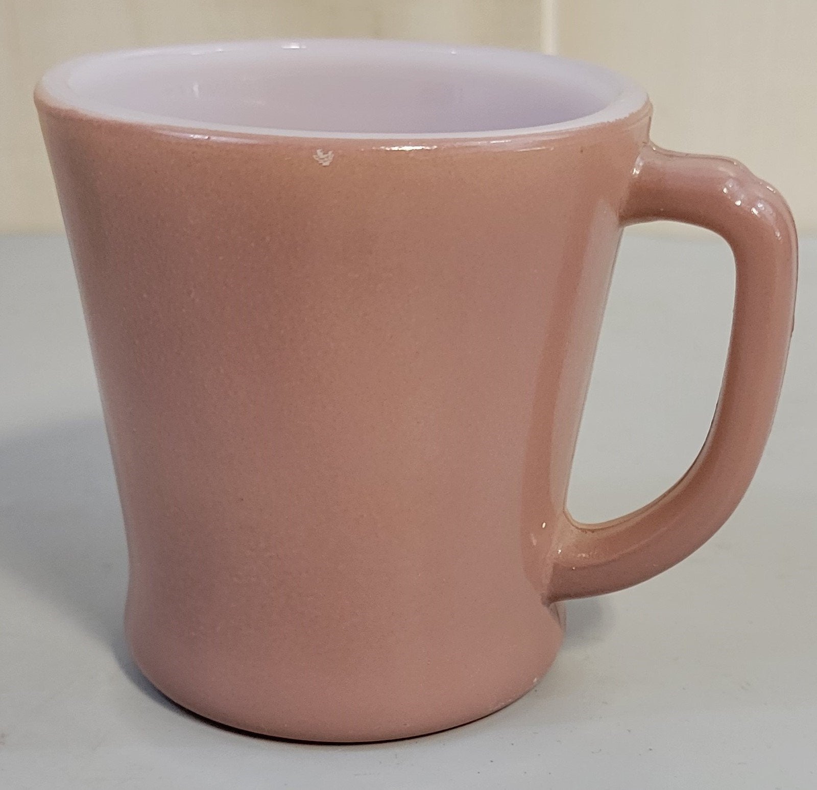 Vintage Rare Anchor Hocking Fireking D Handle Mugs Teal Green And Pink Tan