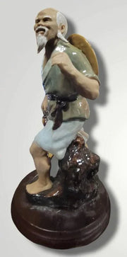 Vintage Shiwan Mud-man Glazed Clay Chinese Statue Of Fisherman