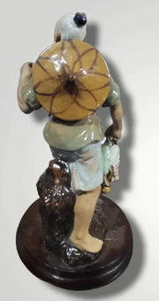 Vintage Shiwan Mud-man Glazed Clay Chinese Statue Of Fisherman