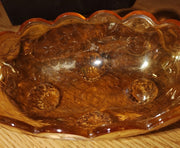 Vintage Jeanette Floragold Iridescent Amber Carnival Glass Footed Candy Bowl