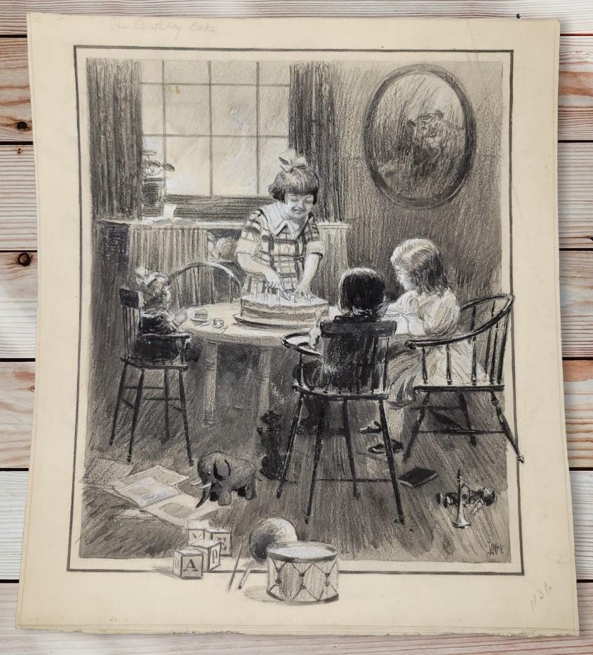 Antique 1923 Original Magazine Or Book Graphite Or Charcoal Illustration