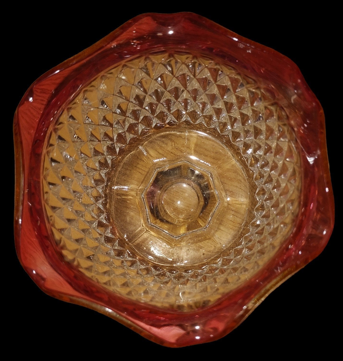Vintage Indiana Diamond Point Ruby Red Flashed Glass Scalloped Mayonnaise Bowl