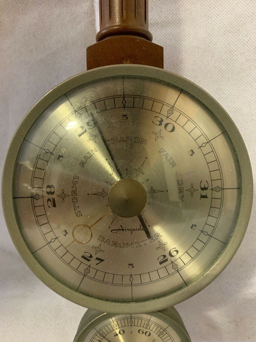 Vintage Wooden Airguide Barometer Thermometer Air Quality Weather Prediction