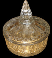 Vintage Depression Glass Candy Dish With Lid Star Burst Pattern 6 1/2"