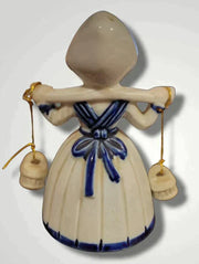 Vintage Dutch Girl Milk Maid Blue And White Porcelain Bell With Pails