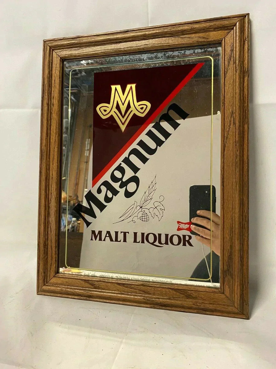 1980's Vintage Framed Miller Magnum Malt Liquor Promotional Beer Mirror Sign