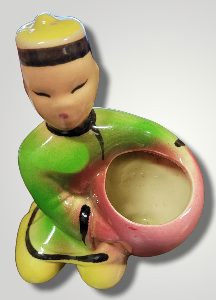 Vintage Mid Century Porcelain Geisha Wall Pocket Planter Japan