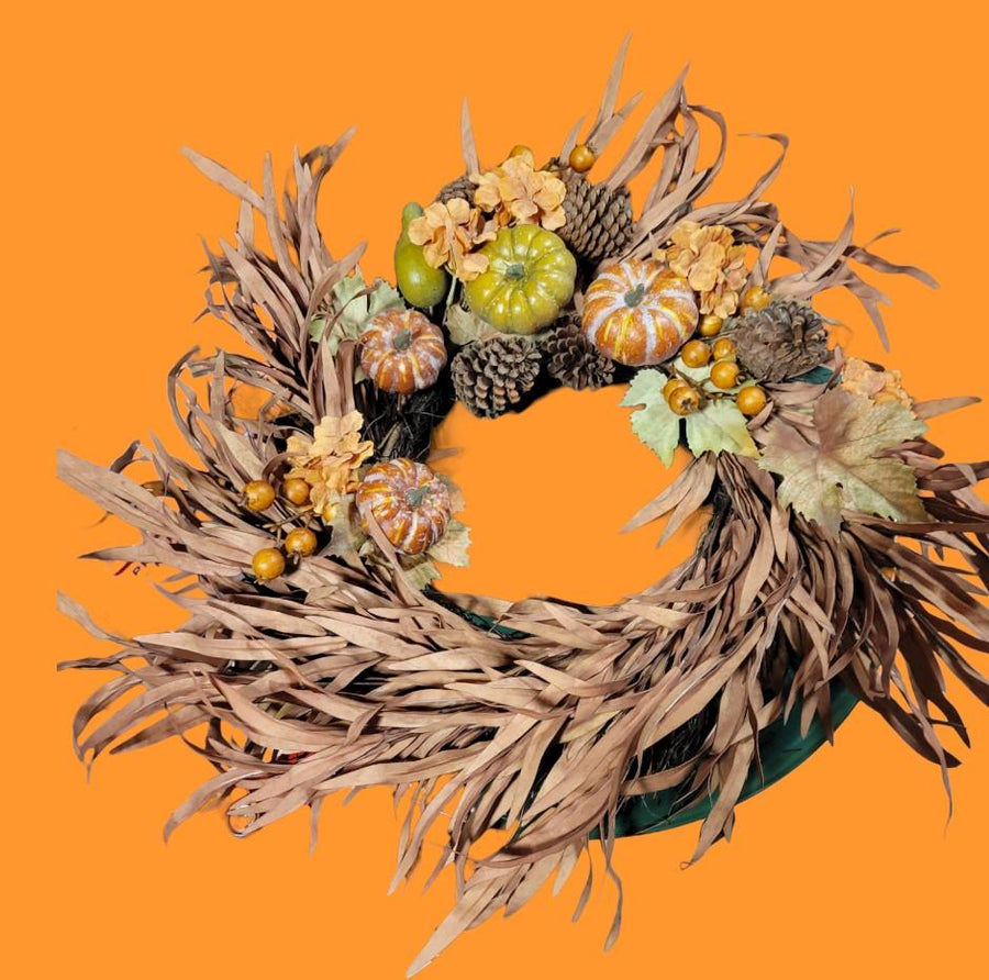 Autumn Halloween Harvest Front Door Wreath With Pumpkins Pinecones And Gourds