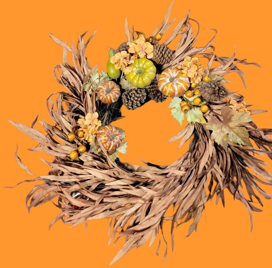 Autumn Halloween Harvest Front Door Wreath With Pumpkins Pinecones And Gourds