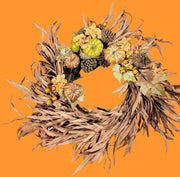 Autumn Halloween Harvest Front Door Wreath With Pumpkins Pinecones And Gourds