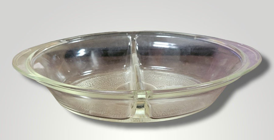Vintage Mid Century GlasBake Clear Glass Divided Serving Dish 1970s J239