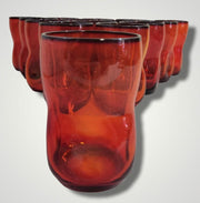 Vintage Mid Century Ruby Red Dimpled Juice Glasses Small Tumblers --15