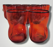 Vintage Mid Century Ruby Red Dimpled Juice Glasses Small Tumblers --15